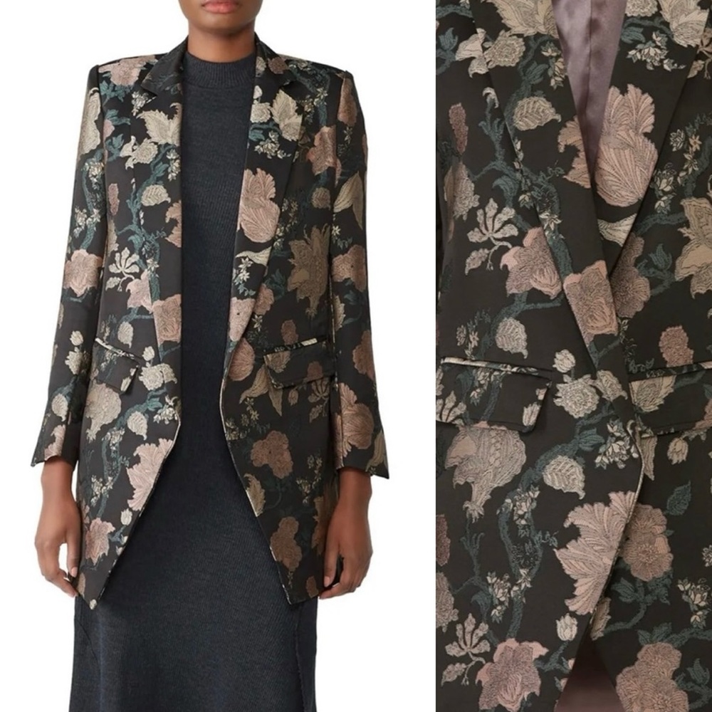 Sosken Black Floral Metallic Black Gyld Blazer Jacket Coat | Size Large / 10